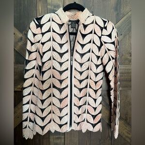 Lambskin Leather Crop Leaf Black Mesh Jacket by Belgin Francis Size XS